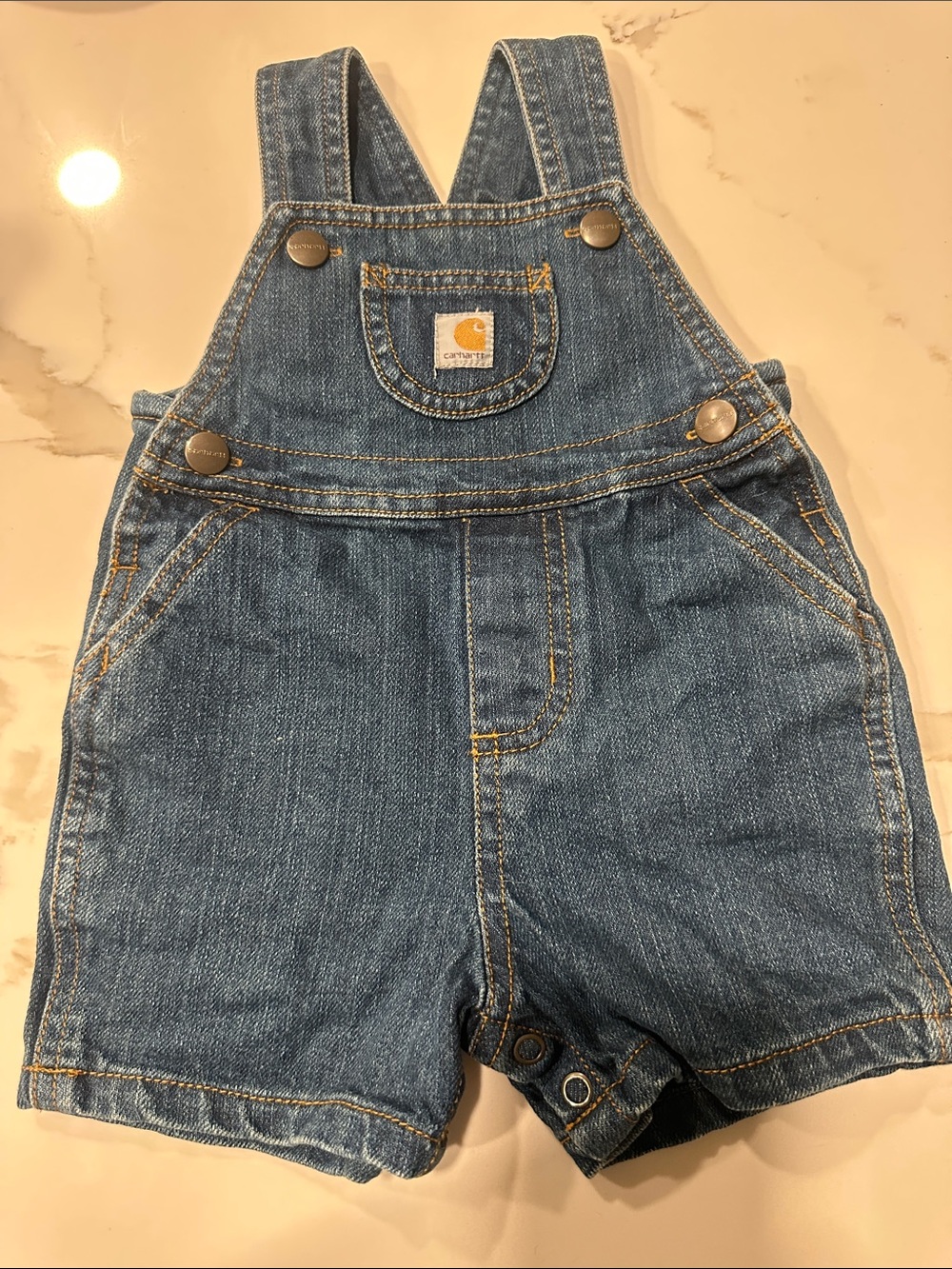 Carhartt Toddler Blue Denim Shortalls with Chest Pocket